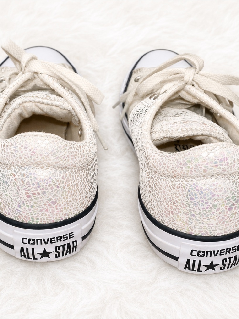 Converse All Star Pearl Iridescent Low Top Sneakers Women’s Size 8 White Canvas - Picture 5 of 8